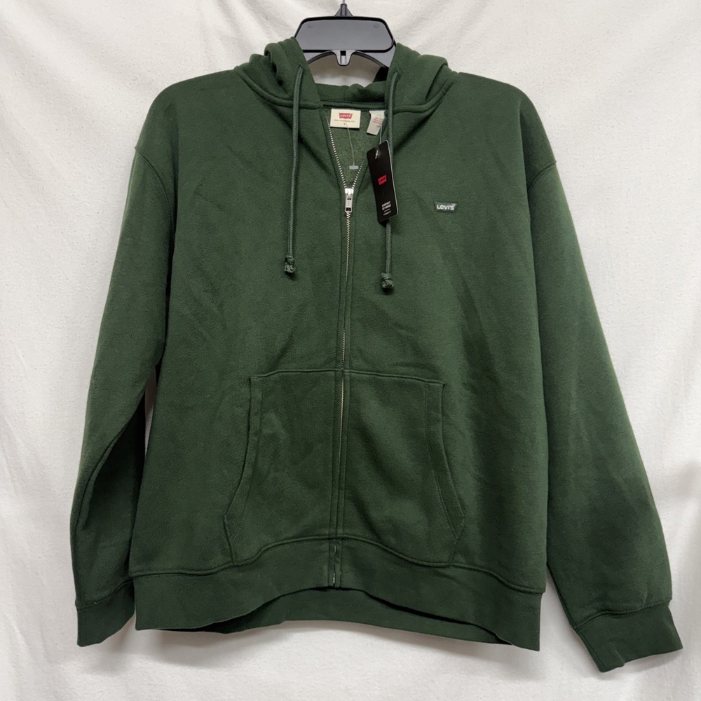 Levis Hoodie Mens S Green Embroidery Full Zip Pockets